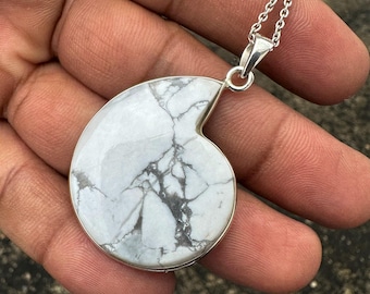 Handmade Sterling Silver Howlite Pendant Necklace: Designer Gemstone Jewelry