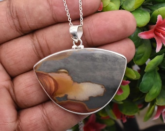 Polychrome Jasper Pendant Necklace: Big Stone Sterling Silver Jewelry
