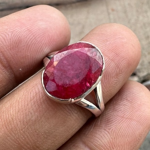 Handmade Bohemian Dyed Ruby Ring: 925 Sterling Silver, Size 8.5