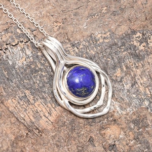 Natural Lapis Lazuli Pendant Necklace, Designer Sterling Silver Necklace, Handmade Lapis Lazuli Jewelry, Energy Crystal, gift for her