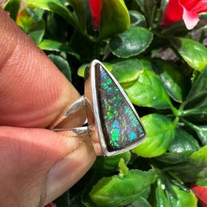 Stunning Canadian Ammolite Ring, Sterling Silver Handmade Ring, Natural Gemstone Statement Ring, Healing Promise Ring, Size - 8 US