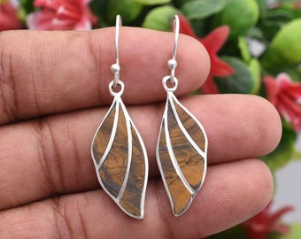 Dainty Sterling Silver Tiger's Eye Dangle Earrings