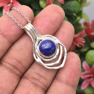 Genuine Lapis Lazuli Gemstone Pendant Necklace, 925 Sterling Silver Necklace, Lapis Lazuli Handmade Jewelry, Energy Crystal, Gift for her