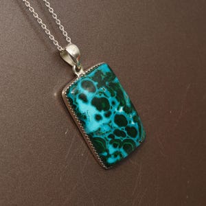 Natural Malachite Chrysocolla Gemstone Pendant Necklace, 925 Sterling Silver Necklace, Handmade Malachite Chrysocolla Jewelry, Wedding Gift
