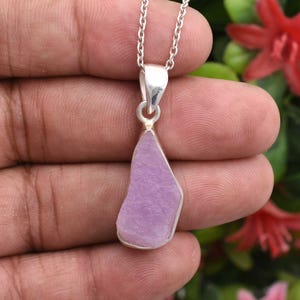 Raw Pink Kunzite Crystal Pendant: Sterling Silver Dainty Necklace
