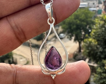 Natural Amethyst Sterling Silver Pendant Necklace • Handmade Gemstone Jewelry