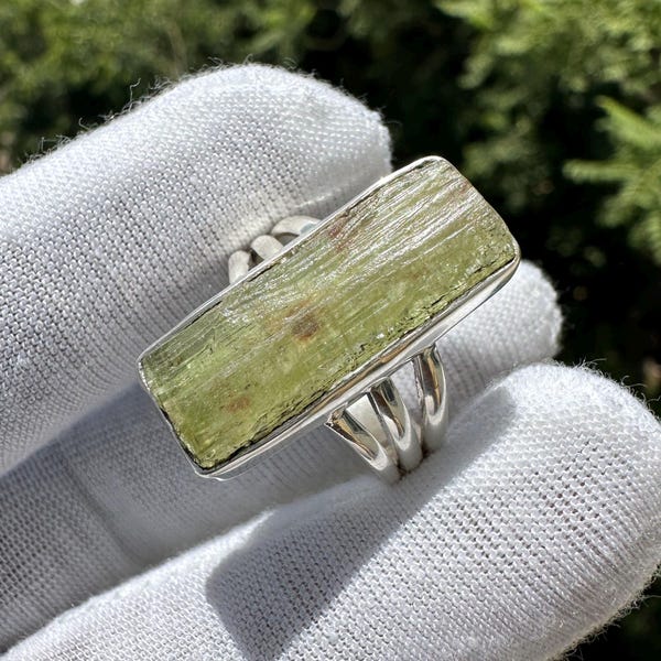 Natural Raw Green Kyanite Ring, Handmade Sterling Silver Statement Rings, Bohemian Kyanite Jewelry