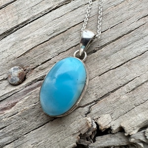 Gorgeous Genuine Blue Dominican Larimar Pendant Necklace, Handmade Larimar Silver Jewelry, 925 Sterling Silver Necklace, Gift for her