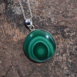 Gorgeous Green Malachite Pendant Necklace, 925 Sterling Silver Necklace, Natural Malachite Gemstone Jewelry, Round Green Crystal Necklace