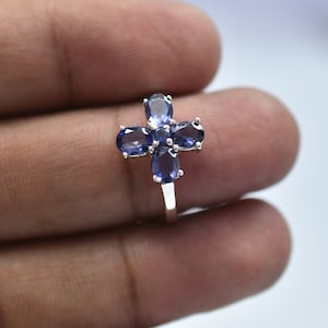 Natural Iolite Ring, 925 Sterling Silver Ring, Genuine Iolite Silver 5 Stone Ring, Iolite Anniversary Ring, September Birthstone, For Gift