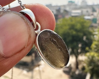 Raw Moldavite Pendant Necklace: Sterling Silver Tektite Jewelry