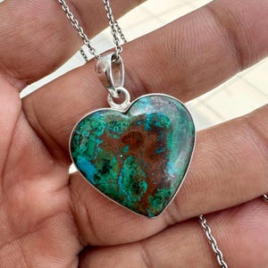 Heart Chrysocolla Pendant Necklace: Sterling Silver Gemstone Jewelry
