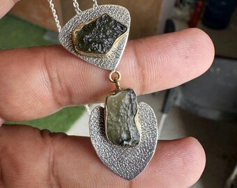 Raw Tektite Moldavite Pendant: Bohemian Sterling Silver Necklace