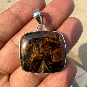 Namibian Pietersite Pendant Necklace, 925 Sterling Silver Necklace, Designer Pietersite Gemstone Jewelry, Bohemian Handmade Necklace