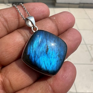Natural Rich Blue Labradorite Pendant Necklace, Sterling Silver Bohemian Necklace, Handmade Labradorite Jewelry, Healing Stone Necklace