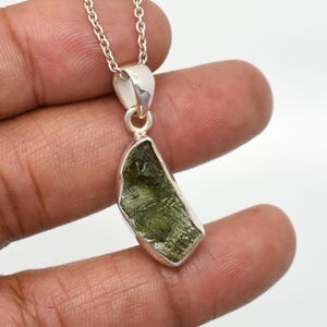 Natural Raw Moldavite Tektite Pendant Necklace, Healing Moldavite Necklace, 925 Sterling Silver Necklace, Real Moldavite Meteorite Jewelry