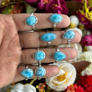 Top Grade Genuine Larimar Ring, 925 Sterling Silver Ring, Dominican Larimar Ring, Blue Larimar Silver Ring, Boho Silver Handmade Jewelry