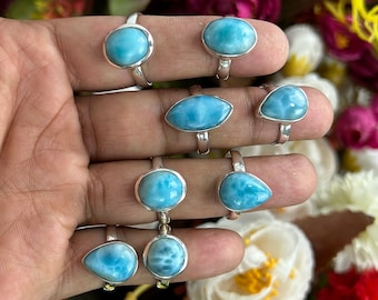 Genuine Larimar Ring: 925 Sterling Silver, Dominican Blue Stone