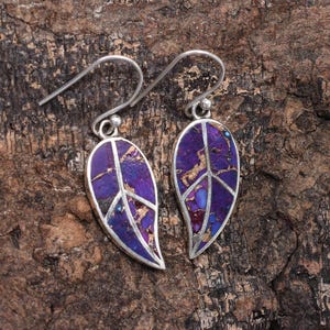 Kingman Purple Copper Turquoise Earring In Sterling Silver, Handmade Purple Turquoise Jewelry, Inlay Design Copper Turquoise Women Earing