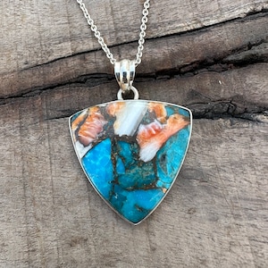 Top Quality Oyster Copper Turquoise Pendant Necklace, 925 Sterling Silver Turquoise Necklace, Handmade Turquoise Silver Jewelry For Gift