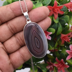 Genuine Botswana Agate Pendant Necklace, Handmade Botswana Agate Jewelry, Sterling Silver Necklace, Big Stone Necklace Jewelry, Gift for her