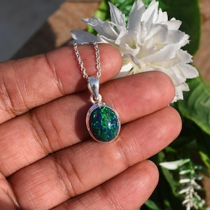 Amazing Black Fire Opal Pendant Necklace, 925 Sterling Silver, Heated Opal Charm Necklace, October Birthstone Black Opal Jewelry, For Gift