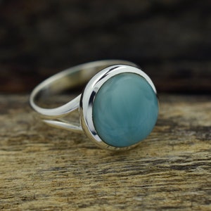 Blue Larimar Ring, Natural Dominican Larimar Sterling Silver Ring, Handmade Boho Jewelry, 925 Sterling Silver Vintage Ring, Gift for her