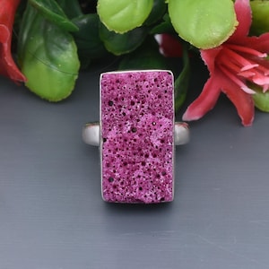 Genuine Honeycomb Ruby Gemstone Ring, Sterling Silver Statement Ring, Raw Ruby Ring, Amazing Rare Stone Ring, Red Crystal Healing Ring