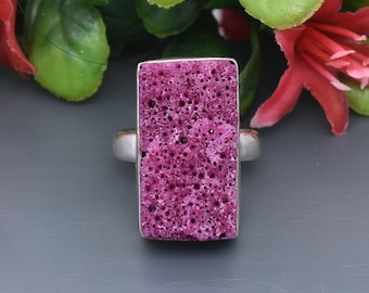 Honeycomb Ruby Sterling Silver Ring: Raw Gemstone Statement Ring