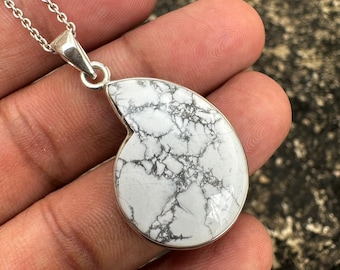 Howlite Pendant Necklace: Handmade 925 Sterling Silver Bohemian Jewelry