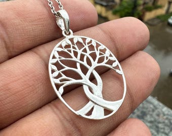 Dainty 925 Sterling Silver Nature Inspired Tree Design Pendant Necklace, Gift for her