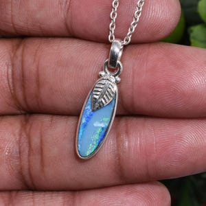 Natural Doublet Australian Opal Pendant Necklace, 925 Sterling Silver Necklace, Australian Opal Handmade Jewelry, Blue Fire Opal Charm, Gift