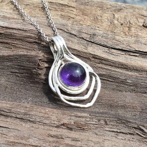 Natural Amethyst Pendant Necklace, Purple Crystal Sterling Silver Necklace, Handmade Amethyst Jewelry, Designer Amethyst Charm, gift for mom