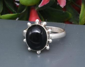 Black Onyx Sterling Silver Ring: Healing Crystal Statement Jewelry