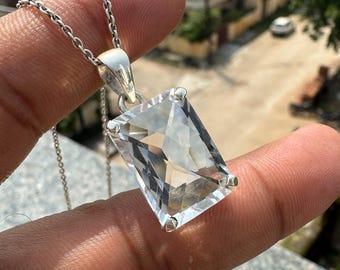 Sterling Silver Crystal Quartz Pendant Necklace: Handmade Rose Cut Gemstone