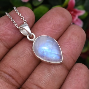 Natural Minimalist Moonstone Pendant Necklace, Handmade 925 Sterling Silver Necklace, Pear Moonstone Jewelry, Healing Crystal Necklace