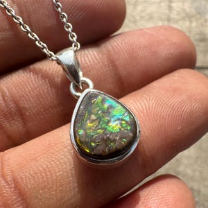 Canadian Ammolite Fossil Pendant Necklace: Sterling Silver Handmade Jewelry