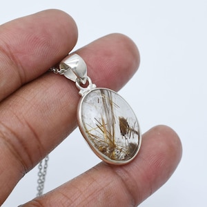 Top Grade Golden Rutiled Quartz Pendant Necklace, Handmade Oval Golden Rutiled Jewelry, Sterling Silver Necklace, Natural Gemstone Jewelry