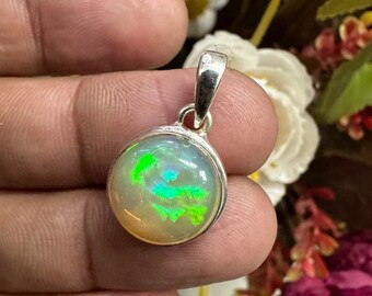 Genuine Welo Fire Opal Pendant Necklace, Natural Ethiopian Opal 925 Sterling Silver Pendant, Opal October Birthstone Jewelry, For Gift