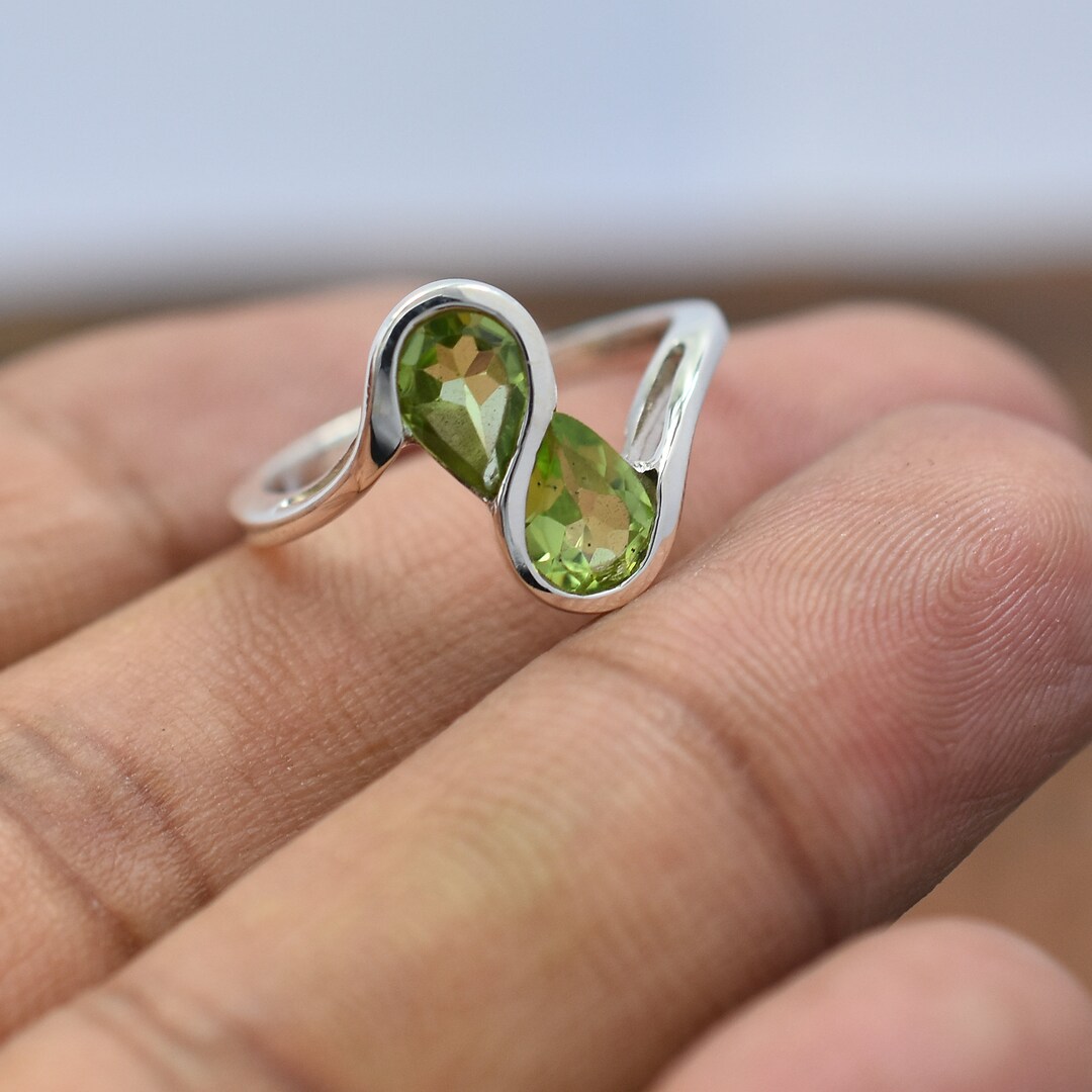 Grüner Peridot Ring 925 Silber Quarz Edelstein Gelbgold Herren Geschenk