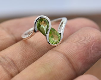 Green Peridot Ring: 925 Sterling Silver Minimalist Promise Ring