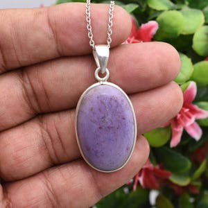 Natural Lavender Jade Gemstone Pendant Necklace, 925 Sterling Silver Necklace, Dainty Purple Crystal Necklace, Healing Lavender Jade Jewelry