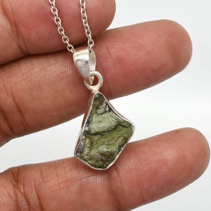 Raw Genuine Moldavite Crystal Pendant Necklace, 925 Sterling Silver Necklace,  Moldavite Tektite Meteorite Jewelry, Healing Crystal Necklace
