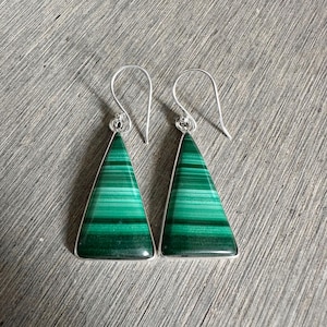 Green Malachite Gemstone Earring, Handmade 925 Sterling Silver Dangle Earring, Natural Malachite Crystal Jewelry, Valentine&#39;s Day Gift
