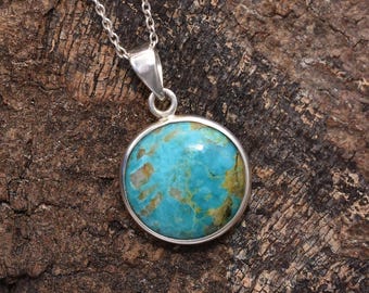Arizona Turquoise Pendant Necklace: Handmade Sterling Silver Healing Jewelry