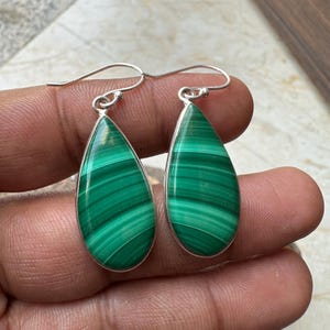 Genuine Malachite Gemstone Earring, Handmade Green Malachite Teardrop Earring, 925 Sterling Silver Earring, Malachite Crystal Jewelry