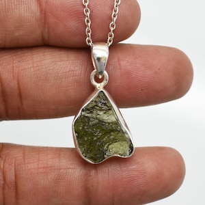 Raw Moldavite Pendant: 925 Sterling Silver Tektite Necklace