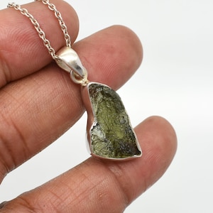 Handmade Sterling Silver Moldavite Pendant Necklace: Czech Tektite Jewelry