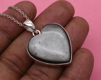 5個入り 天然シルバーオブシディアン ハートペンダント グレードAA