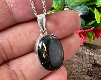 Collana in argento sterling 925 Nuummite genuino, rara pietra preziosa della Groenlandia
